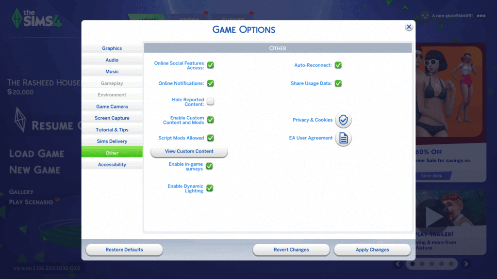 Enabling script mod allows and custom content and mods