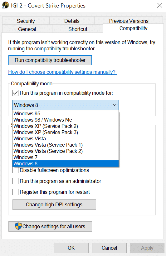 Image showing properties of IGI 2 with compatibility options